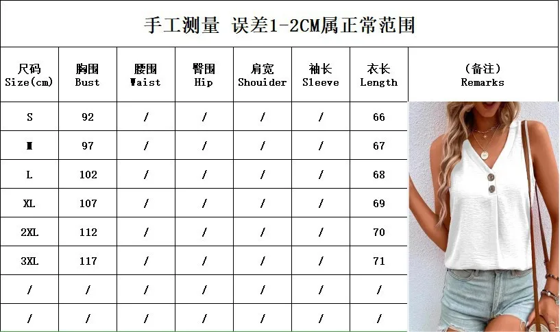 Camiseta com decote em v, botões sólidos, sem mangas, verão, casual, feminina, colete solto, camisas, regata, preto, branco, blusas, streetwear - Imagem 11