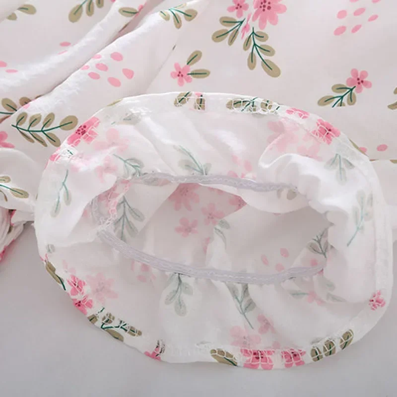 Doce flor quebrada Slash Neck Blusa para mulheres, Agaric Edge Plissado Design, cintura elástica fina Cropped Top, camiseta de chiffon bonito, verão - Imagem 5