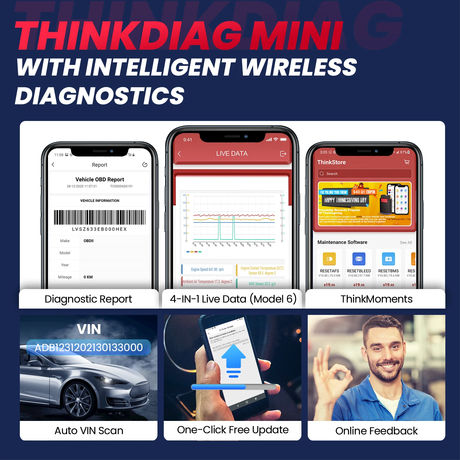 THINKCAR THINKDIAG MINI Auto OBD2 Bluetooth Scanner Sistema Completo Diagnóstico Todos os Carros Vitalício Gratuito Ferramenta de Diagnóstico Automotivo - Imagem 16