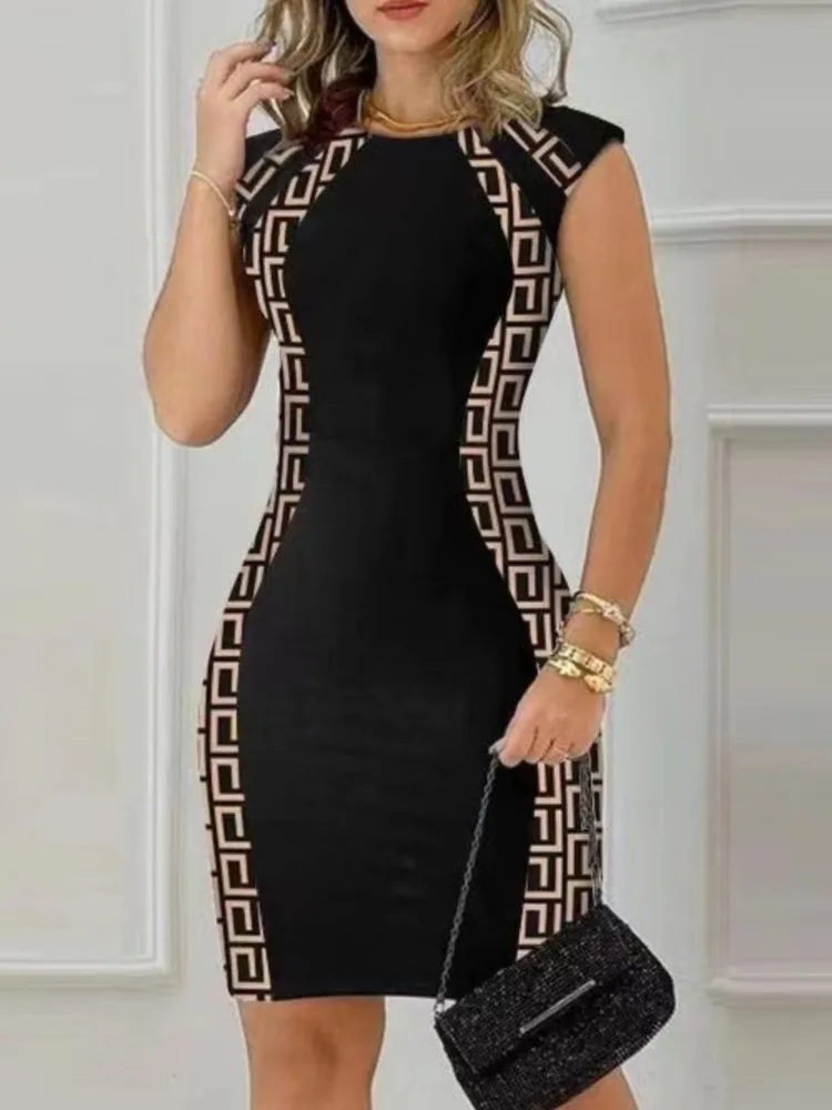 Moda feminina em torno do pescoço sem mangas bodycon zíper mini vestido novo verão colorblock volta dividir festa senhora magro lápis vestidos - Imagem 4